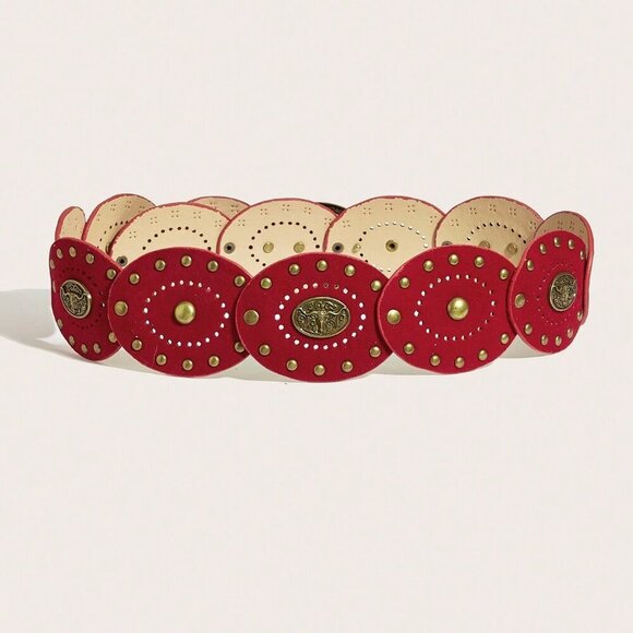 Red Boho Western Women\'s Western metal detail Belt main image 5